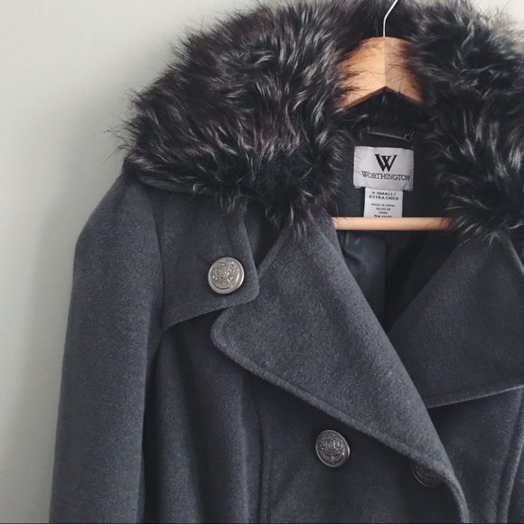 🆕 Worthington Fur Collared Peacoat - Picture 1 of 6